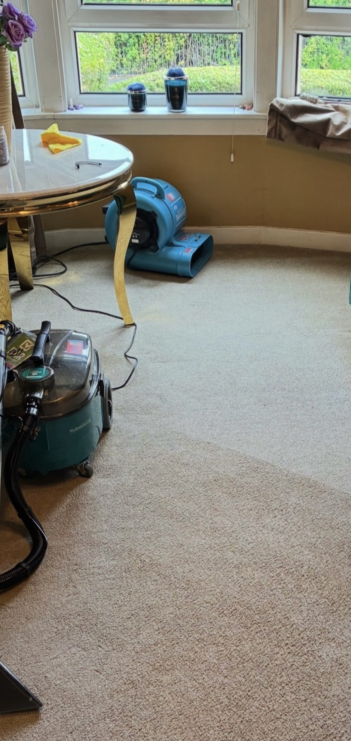 Professional drying equipment used during a MERIT carpet cleaning visit